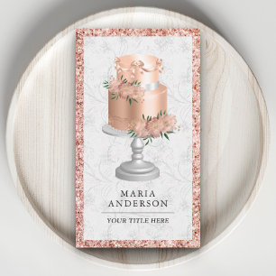 Rose Gold Blush Pink Floral Custom Cake Bakery Business Card