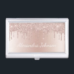 Rose Gold Blush Pink Foil Modern Elegant Business Card Holder<br><div class="desc">Blush Pink - Rose Gold Faux Dripping Sparkle Glitter and Foil Metallic Foil Stainless Steel Minimalist Business Card Holder with white lettered script signature typography for the monogram. The girly ombre modern and elegant chic luxury Rose Gold Foil Metal Business Card Holders can be customised with your name. Please contact...</div>