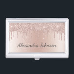 Rose Gold Blush Pink Foil Modern Elegant Business Card Holder<br><div class="desc">Blush Pink - Rose Gold Faux Dripping Sparkle Glitter and Foil Metallic Foil Stainless Steel Minimalist Business Card Holder with white lettered script signature typography for the monogram. The girly ombre modern and elegant chic luxury Rose Gold Foil Metal Business Card Holders can be customised with your name. Please contact...</div>