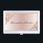 Rose Gold Blush Pink Foil Modern Glitter Business Card Holder<br><div class="desc">Blush Pink - Rose Gold Faux Sparkle Glitter and Foil Metallic Foil Stainless Steel Minimalist Business Card Holder with white lettered script signature typography for the monogram. The girly ombre modern and elegant chic luxury Rose Gold Foil Metal Business Card Holders can be customised with your name. Please contact the...</div>