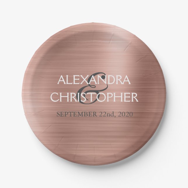 Rose Gold - Blush Pink Foil Modern Wedding Paper Plate (Front)