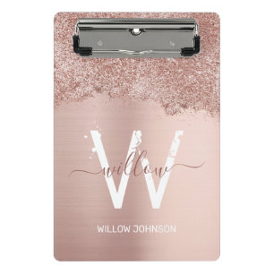 Rose Gold Blush Pink Girly Glitter Dust Monogram Mini Clipboard