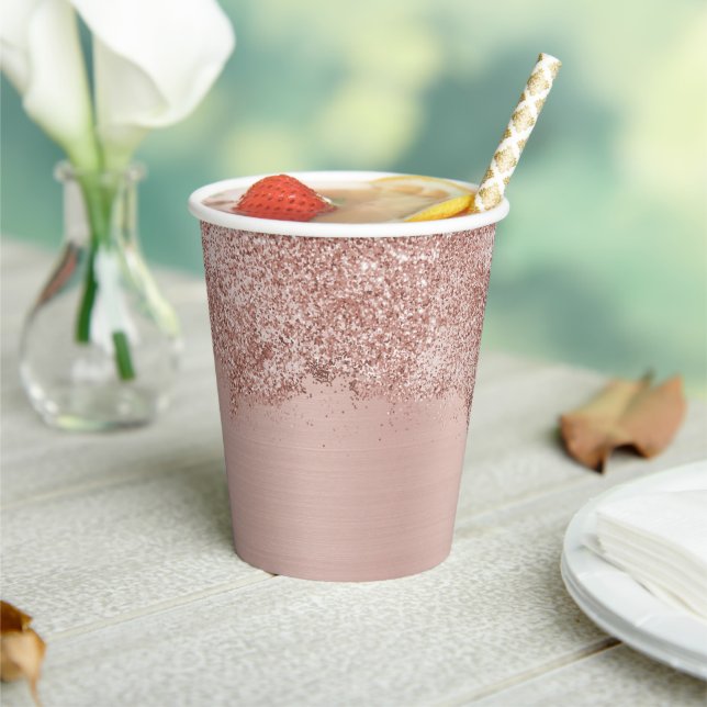 Rose Gold Blush Pink Girly Glitter Dust  Paper Cups (Insitu)