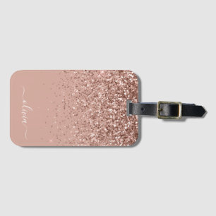 Rose Gold Blush Pink Girly Glitter Monogram Luggage Tag
