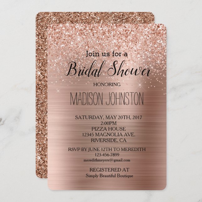 Rose Gold Blush Pink Glam Glitter Invitation (Front/Back)
