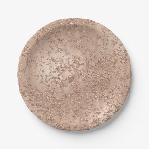 Rose Gold Blush Pink Glam Sparkle Crackle Chic Paper Plate