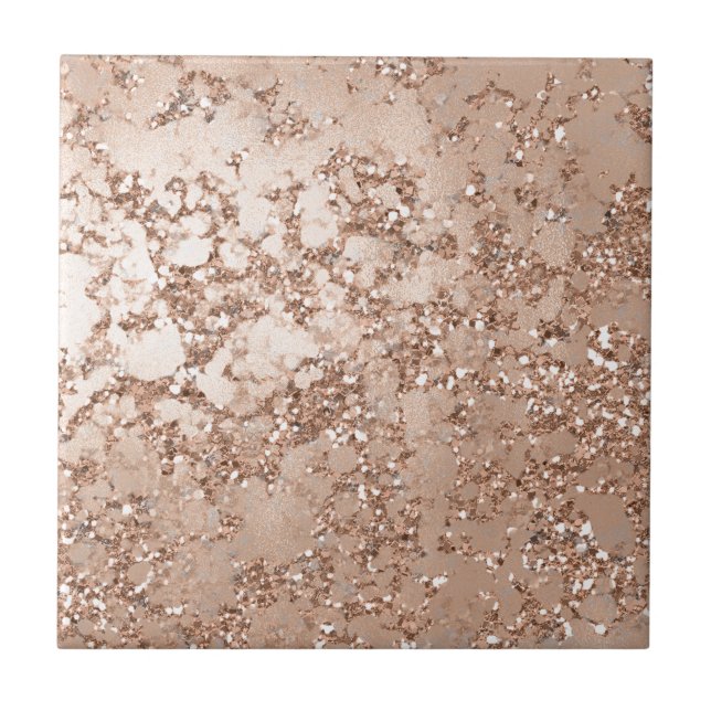 Rose Gold Blush Pink Glam Sparkle Crackle Wall Tile (Front)