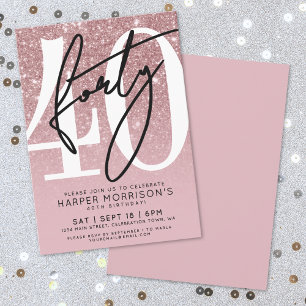 Rose Gold Blush Pink Glitter 40th Birthday Invitation