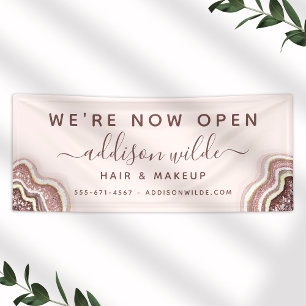 Rose Gold Blush Pink Glitter Agate Geode Business Banner