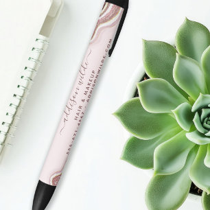Rose Gold Blush Pink Glitter Agate Geode Business Black Ink Pen