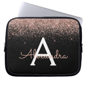 Rose Gold Blush Pink Glitter and Sparkle Monogram Laptop Sleeve