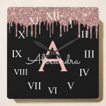Rose Gold - Blush Pink Glitter Black Monogram<br><div class="desc">Rose Gold - Blush Pink and Black Sparkle Glitter Monogram Name and Initial Luxury Wall Clock. This makes the perfect sweet 16 birthday,  wedding,  bridal shower,  anniversary,  baby shower or bachelorette party gift for someone that loves glam luxury and chic styles.</div>