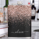 Rose Gold Blush Pink Glitter Custom Monogram Name Hip Flask<br><div class="desc">Rose Gold - Blush Pink and Black Sparkle Glitter Brushed Metal Monogram Name and Initial Party Flask. This makes the perfect sweet 16 birthday,  wedding,  bridal shower,  anniversary,  baby shower or bachelorette party gift for someone that loves glam luxury and chic styles.</div>