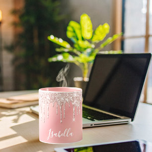 Rose gold blush pink glitter drips name mug