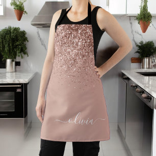 Rose Gold Blush Pink Glitter Girly Monogram Name Apron