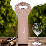 Rose Gold Blush Pink Glitter Girly Monogram Name Wine Bag<br><div class="desc">Rose Gold - Blush Pink Sparkle Glitter Brushed Metal Monogram Name Wine Tote. This makes the perfect sweet 16 birthday,  wedding,  bridal shower,  anniversary,  baby shower or bachelorette party gift for someone that loves glam luxury and chic styles.</div>
