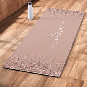 Rose Gold - Blush Pink Glitter Girly Monogram Name Yoga Mat