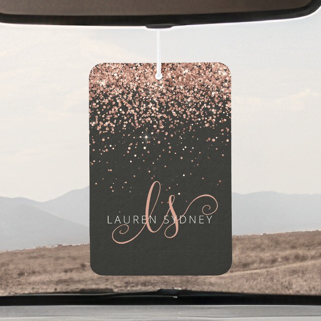 Rose Gold Blush Pink Glitter Glam Monogram Name Car Air Freshener (Creator Uploaded)
