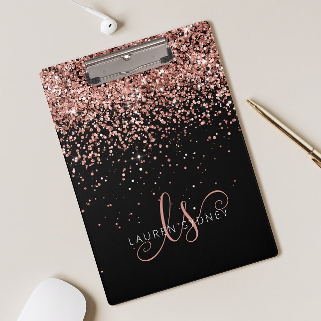 Rose Gold Blush Pink Glitter Glam Monogram Name Clipboard (Creator Uploaded)