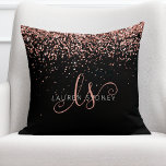 Rose Gold Blush Pink Glitter Glam Monogram Name Cushion<br><div class="desc">Glam Rose Gold Glitter Elegant Monogram Throw Pillow. Easily personalise this trendy chic throw pillow design featuring elegant rose gold sparkling glitter on a black background. The design features your handwritten script monogram with pretty swirls and your name.</div>