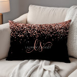 Rose Gold Blush Pink Glitter Glam Monogram Name Decorative Cushion<br><div class="desc">Glam Rose Gold Glitter Elegant Monogram Accent Pillow. Easily personalize this trendy chic accent pillow design featuring elegant rose gold sparkling glitter on a black background. The design features your handwritten script monogram with pretty swirls and your name.</div>