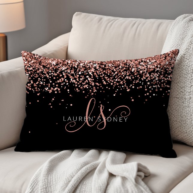 Rose Gold Blush Pink Glitter Glam Monogram Name Decorative Cushion (Creator Uploaded)