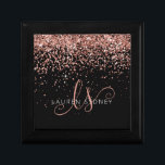 Rose Gold Blush Pink Glitter Glam Monogram Name Gift Box<br><div class="desc">Glam Rose Gold Glitter Elegant Monogram Gift Box. Easily personalise this trendy chic gift box design featuring elegant rose gold sparkling glitter on a black background. The design features your handwritten script monogram with pretty swirls and your name.</div>