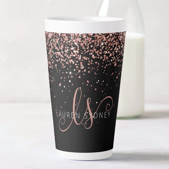 Rose Gold Blush Pink Glitter Glam Monogram Name Latte Mug (Creator Uploaded)