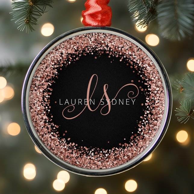 Rose Gold Blush Pink Glitter Glam Monogram Name Metal Tree Decoration (Creator Uploaded)