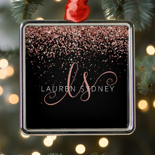 Rose Gold Blush Pink Glitter Glam Monogram Name Metal Tree Decoration