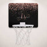 Rose Gold Blush Pink Glitter Glam Monogram Name Mini Basketball Hoop<br><div class="desc">Glam Rose Gold Glitter Elegant Monogram Mini Basketball Hoop. Easily personalise this trendy chic basketball hoop design featuring elegant rose gold sparkling glitter on a black background. The design features your handwritten script monogram with pretty swirls and your name.</div>