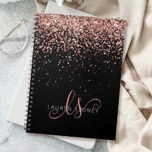 Rose Gold Blush Pink Glitter Glam Monogram Name Notebook