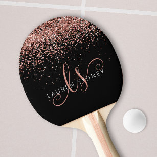Rose Gold Blush Pink Glitter Glam Monogram Name Ping Pong Paddle