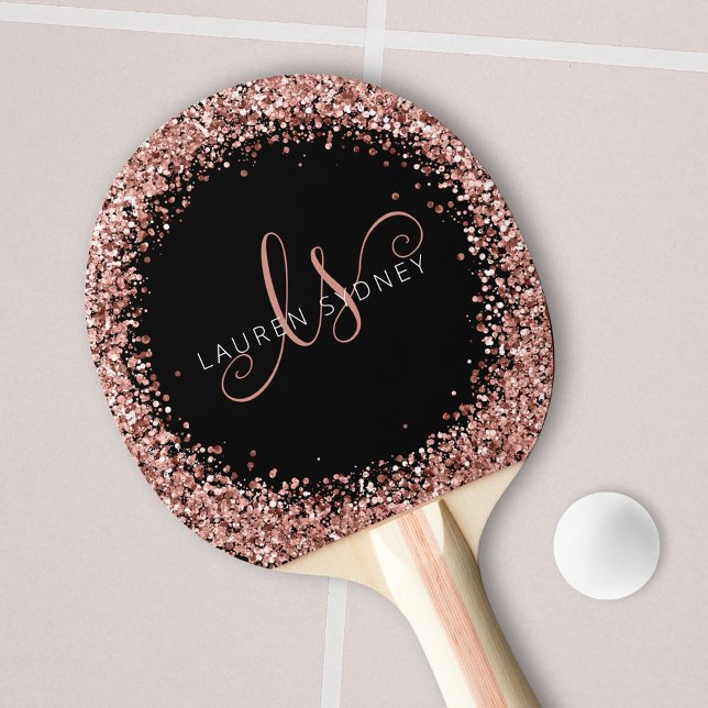 Rose Gold Blush Pink Glitter Glam Monogram Name Ping Pong Paddle (Creator Uploaded)