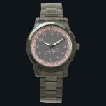 Rose Gold Blush Pink Glitter Glam Monogram Name Watch<br><div class="desc">Glam Rose Gold Glitter Elegant Monogram Watch. Easily personalise this trendy chic watch design featuring elegant rose gold sparkling glitter on a black background. The design features your handwritten script monogram with pretty swirls and your name.</div>