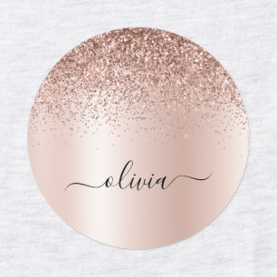 Rose Gold - Blush Pink Glitter Metal Monogram Name