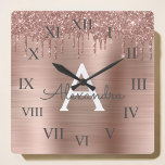 Rose Gold - Blush Pink Glitter Metal Monogram Name<br><div class="desc">Rose Gold - Blush Pink Faux Foil Metallic Sparkle Glitter Brushed Metal Monogram Name and Initial Luxury Wall Clock. This makes the perfect sweet 16 birthday,  wedding,  bridal shower,  anniversary,  baby shower or bachelorette party gift for someone that loves glam luxury and chic styles.</div>