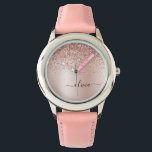 Rose Gold - Blush Pink Glitter Metal Monogram Name<br><div class="desc">Rose Gold - Blush Pink Faux Foil Metallic Sparkle Glitter Brushed Metal Monogram Name Watch. This makes the perfect sweet 16 birthday,  wedding,  bridal shower,  anniversary,  baby shower or bachelorette party gift for someone that loves glam luxury and chic styles.</div>
