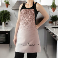 Rose Gold - Blush Pink Glitter Metal Monogram Name