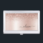 Rose Gold - Blush Pink Glitter Metal Monogram Name Business Card Holder<br><div class="desc">Rose Gold - Blush Pink Faux Foil Metallic Sparkle Glitter Brushed Metal Monogram Name Business Card Holder. This makes the perfect sweet 16 birthday,  wedding,  bridal shower,  anniversary,  baby shower or bachelorette party gift for someone that loves glam luxury and chic styles.</div>