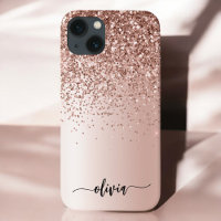 Rose Gold - Blush Pink Glitter Metal Monogram Name