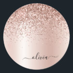Rose Gold - Blush Pink Glitter Metal Monogram Name Classic Round Sticker<br><div class="desc">Rose Gold - Blush Pink Faux Foil Metallic Sparkle Glitter Brushed Metal Monogram Name and Initial Paper Party Sticker Address Labels. This makes the perfect sweet 16 birthday,  wedding,  bridal shower,  anniversary,  baby shower or bachelorette party gift for someone that loves glam luxury and chic styles.</div>