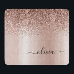 Rose Gold - Blush Pink Glitter Metal Monogram Name Cutting Board<br><div class="desc">Rose Gold - Blush Pink Faux Foil Metallic Sparkle Glitter Brushed Metal Monogram Name Cutting Board. This makes the perfect graduation,  birthday,  wedding,  bridal shower,  anniversary,  baby shower or bachelorette party gift for someone that loves glam luxury and chic styles.</div>