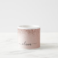 Rose Gold - Blush Pink Glitter Metal Monogram Name