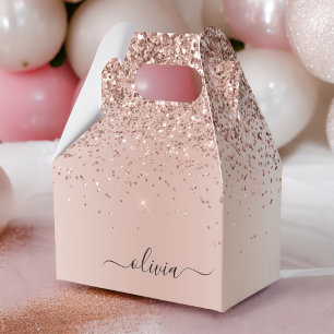Rose Gold - Blush Pink Glitter Metal Monogram Name Favour Box