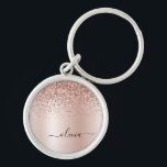 Rose Gold - Blush Pink Glitter Metal Monogram Name Key Ring<br><div class="desc">Rose Gold - Blush Pink Faux Foil Metallic Sparkle Glitter Brushed Metal Monogram Name Keychains (Key Chain). This makes the perfect sweet 16 birthday,  wedding,  bridal shower,  anniversary,  baby shower or bachelorette party gift for someone that loves glam luxury and chic styles.</div>