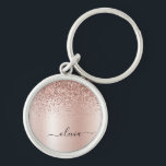 Rose Gold - Blush Pink Glitter Metal Monogram Name Key Ring<br><div class="desc">Rose Gold - Blush Pink Faux Foil Metallic Sparkle Glitter Brushed Metal Monogram Name Keychains (Key Chain). This makes the perfect sweet 16 birthday,  wedding,  bridal shower,  anniversary,  baby shower or bachelorette party gift for someone that loves glam luxury and chic styles.</div>