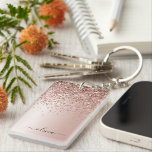 Rose Gold - Blush Pink Glitter Metal Monogram Name Key Ring<br><div class="desc">Rose Gold - Blush Pink Faux Foil Metallic Sparkle Glitter Brushed Metal Monogram Name Keychain. This makes the perfect sweet 16 birthday,  wedding,  bridal shower,  anniversary,  baby shower or bachelorette party gift for someone that loves glam luxury and chic styles.</div>