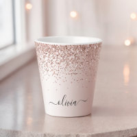 Rose Gold - Blush Pink Glitter Metal Monogram Name