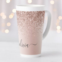 Rose Gold - Blush Pink Glitter Metal Monogram Name